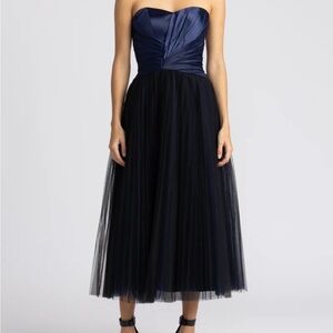 Zac Posen Blue and Black Strapless Gown